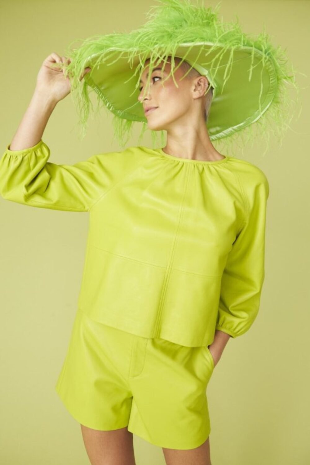Shop Lux Lime Green Eco Leather Swing Top and women's luxury and designer clothes at www.lux-apparel.co.uk
