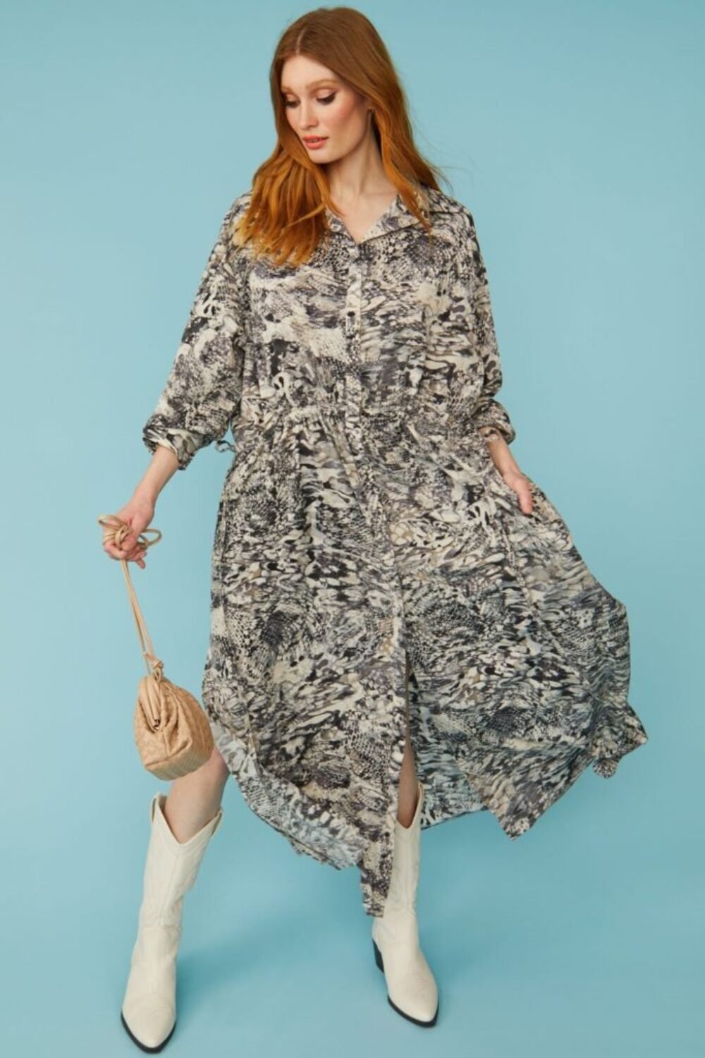Shop Lux Maxi Grey Silk Blend Snake print Dress and women's luxury and designer clothes at www.lux-apparel.co.uk