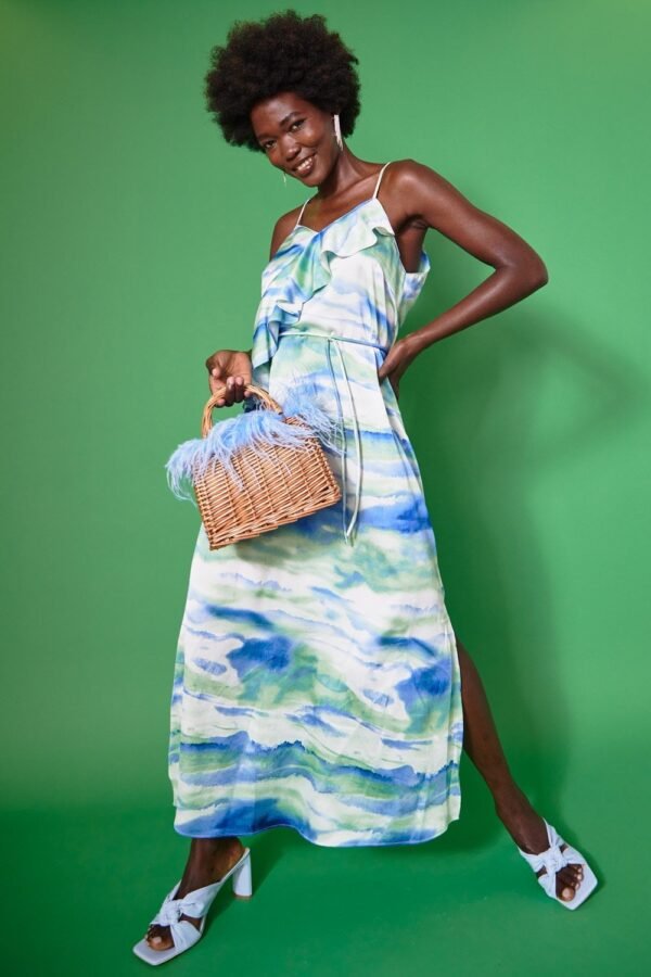 Shop Lux Maxi Tie Dye Dress in Blue and Green and women's luxury and designer clothes at www.lux-apparel.co.uk