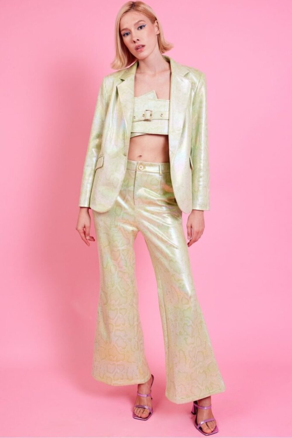 Shop Lux Metallic Green Eco Leather Trousers and women's luxury and designer clothes at www.lux-apparel.co.uk