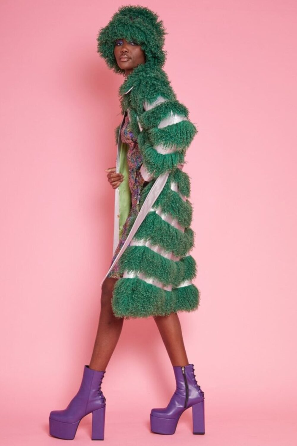 Shop Lux Metallic and Green Shearling Handmade Coat and women's luxury and designer clothes at www.lux-apparel.co.uk