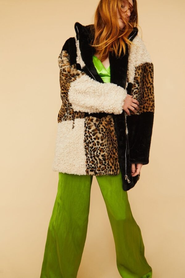 Shop Lux Midi Checkered Leopard Print and Shearling Faux Fur Coat and women's luxury and designer clothes at www.lux-apparel.co.uk