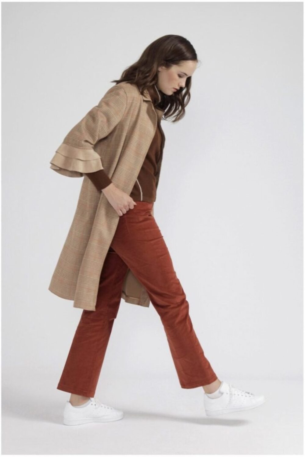 Shop Lux Mocha Check Faux Suede Long Jacket and women's luxury and designer clothes at www.lux-apparel.co.uk