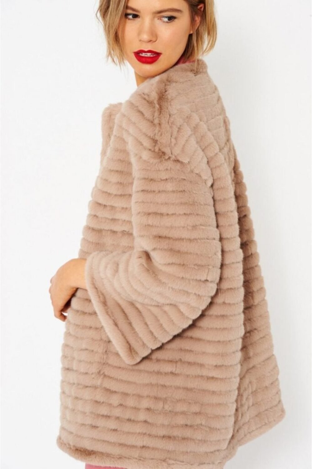 Shop Lux Mocha Faux Fur Over-Sized Coat and women's luxury and designer clothes at www.lux-apparel.co.uk