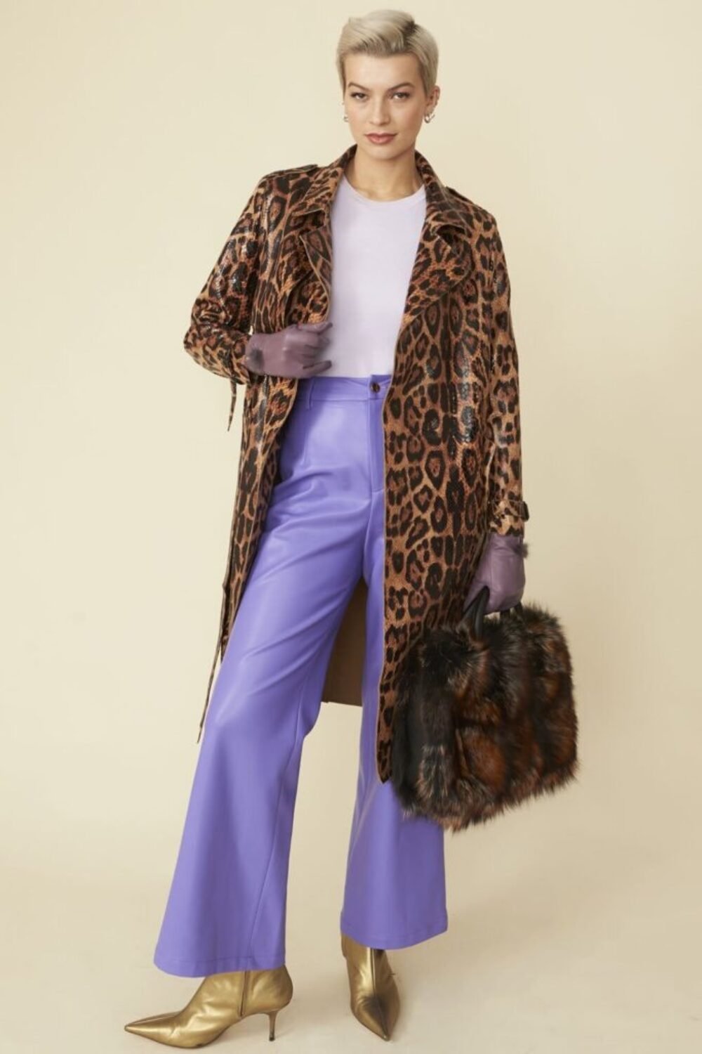 Shop Lux Mocha Leopard Print Snake Effect Trench Coat and women's luxury and designer clothes at www.lux-apparel.co.uk