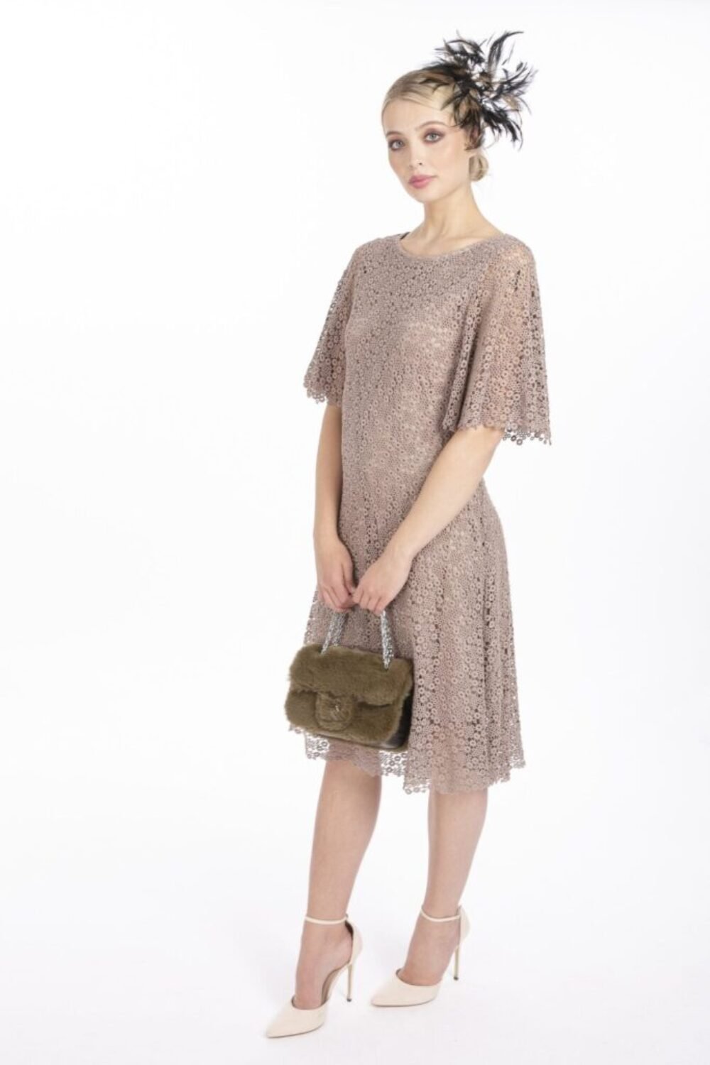 Shop Lux Mocha Vintage Lace Dress and women's luxury and designer clothes at www.lux-apparel.co.uk
