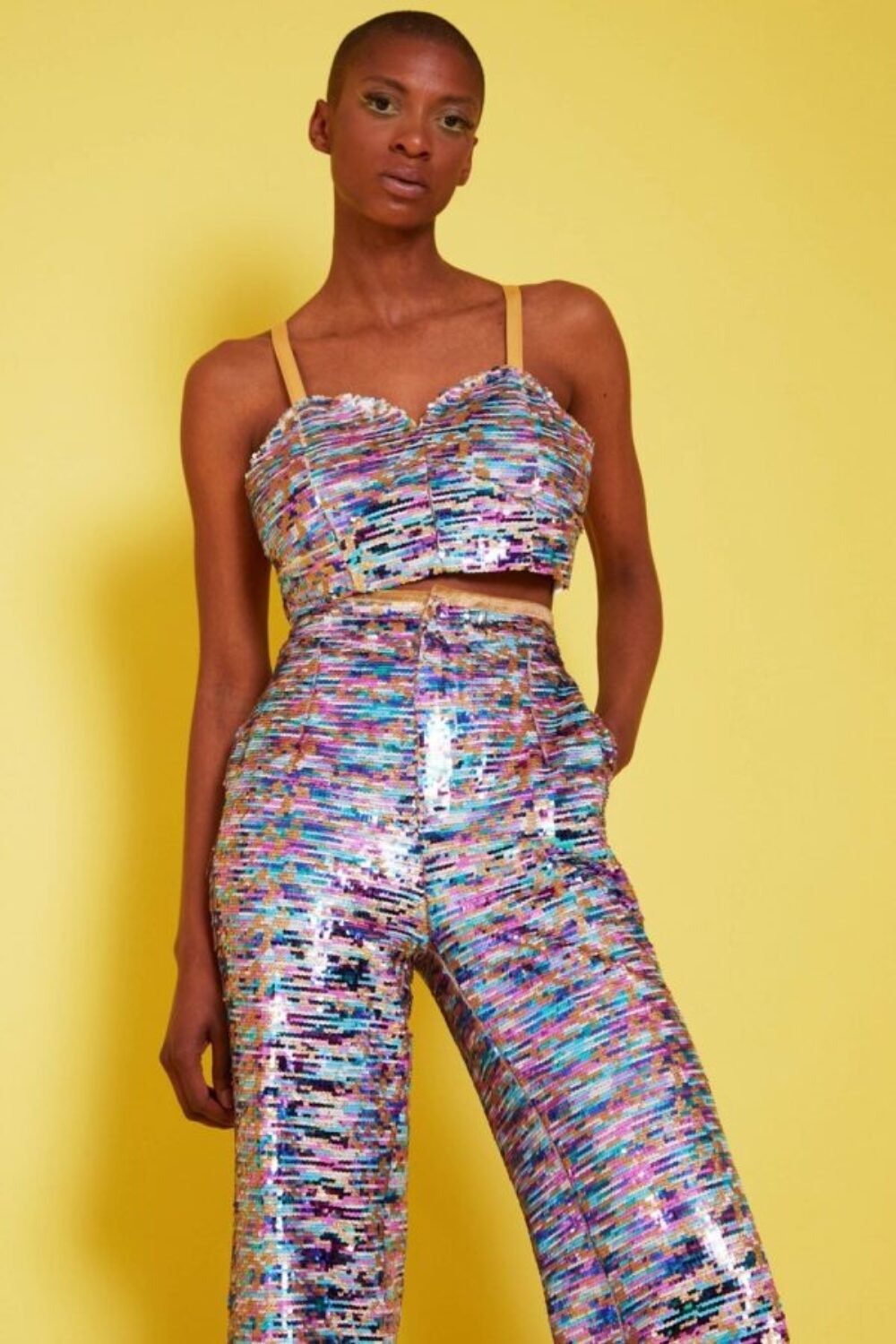 Shop Lux Multi-Coloured Geometric Sequin Crop Top and women's luxury and designer clothes at www.lux-apparel.co.uk