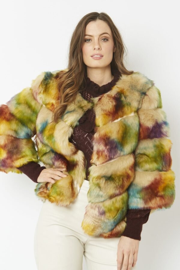 Shop Lux Multi Faux Fur Ella Coat and women's luxury and designer clothes at www.lux-apparel.co.uk