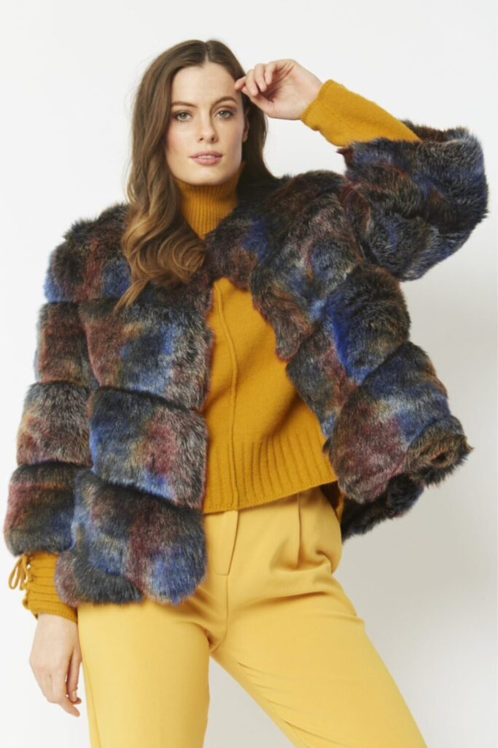 Shop Lux Multi Faux Fur Ella Coat and women's luxury and designer clothes at www.lux-apparel.co.uk