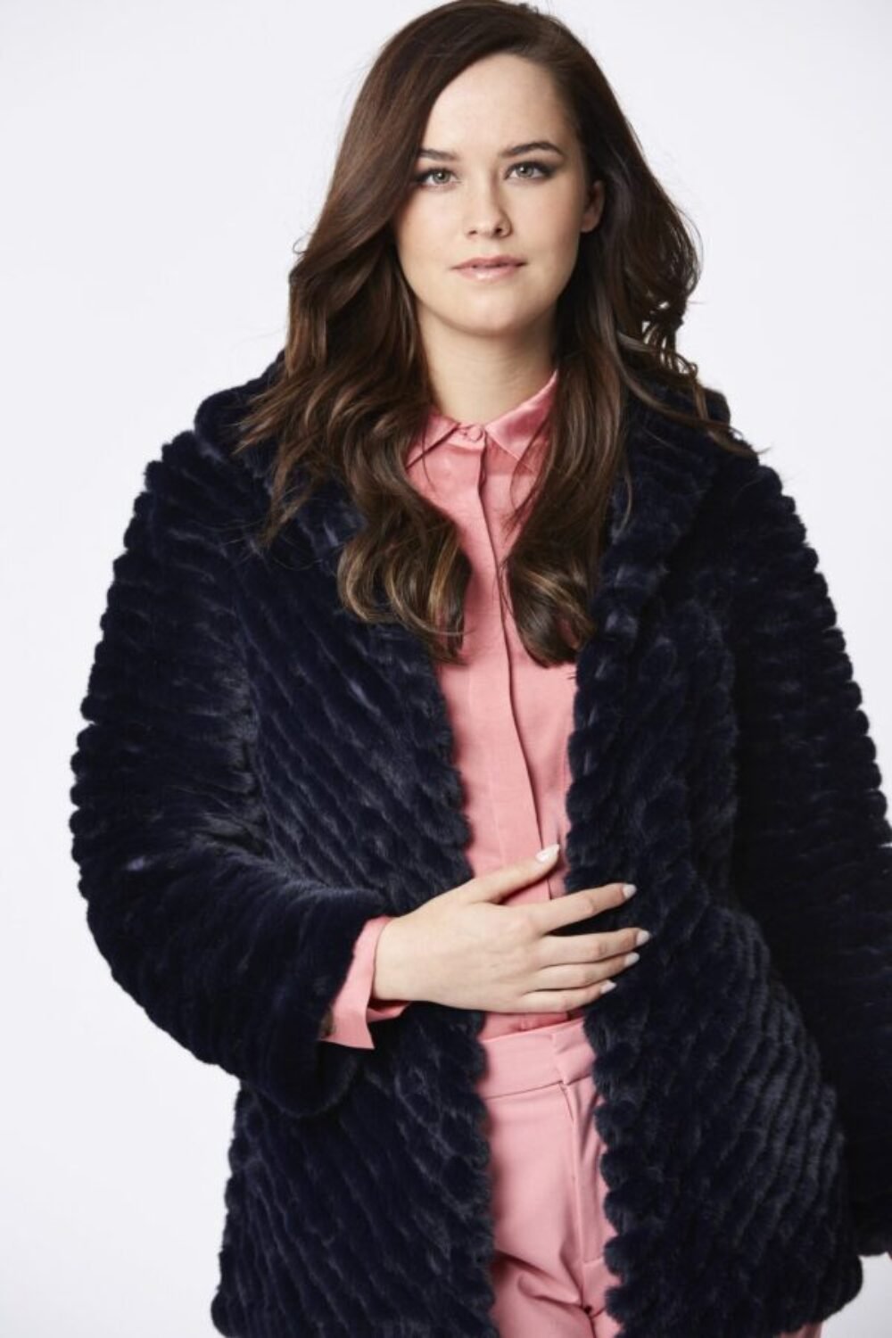 Shop Lux Navy Faux Fur Jacket and women's luxury and designer clothes at www.lux-apparel.co.uk