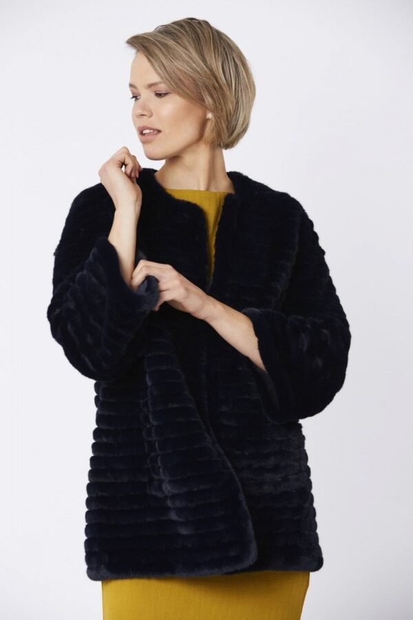 Shop Lux Navy Faux Fur Over-Sized Coat and women's luxury and designer clothes at www.lux-apparel.co.uk