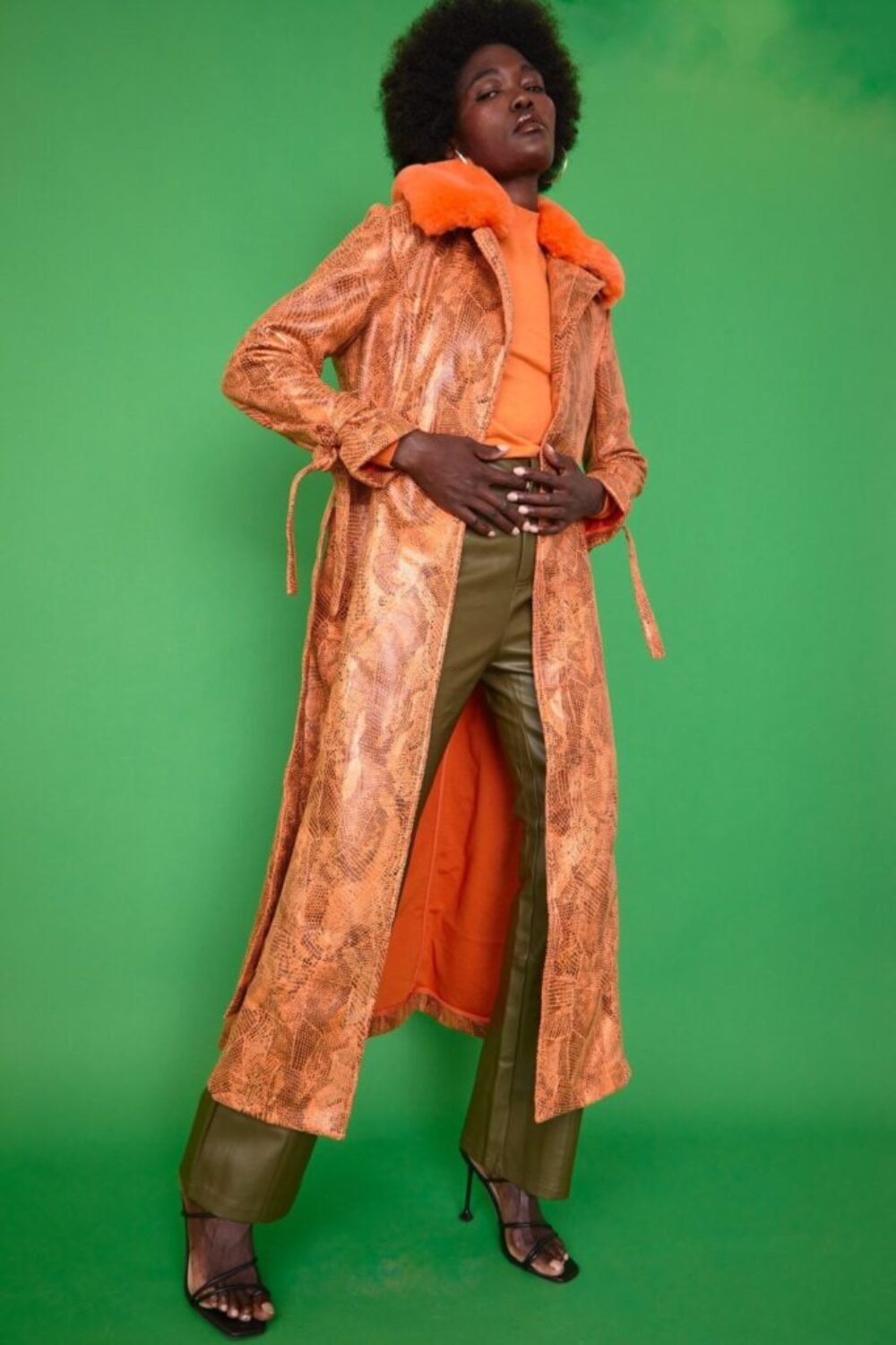 Shop Lux Orange Alysha Faux Suede Print Coat and women's luxury and designer clothes at www.lux-apparel.co.uk