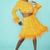 Shop Lux Orange Sequin Skater Skirt With Feather Trim and women's luxury and designer clothes at www.lux-apparel.co.uk