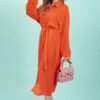 Shop Lux Orange Silk Blend Maxi Shirt Dress and women's luxury and designer clothes at www.lux-apparel.co.uk