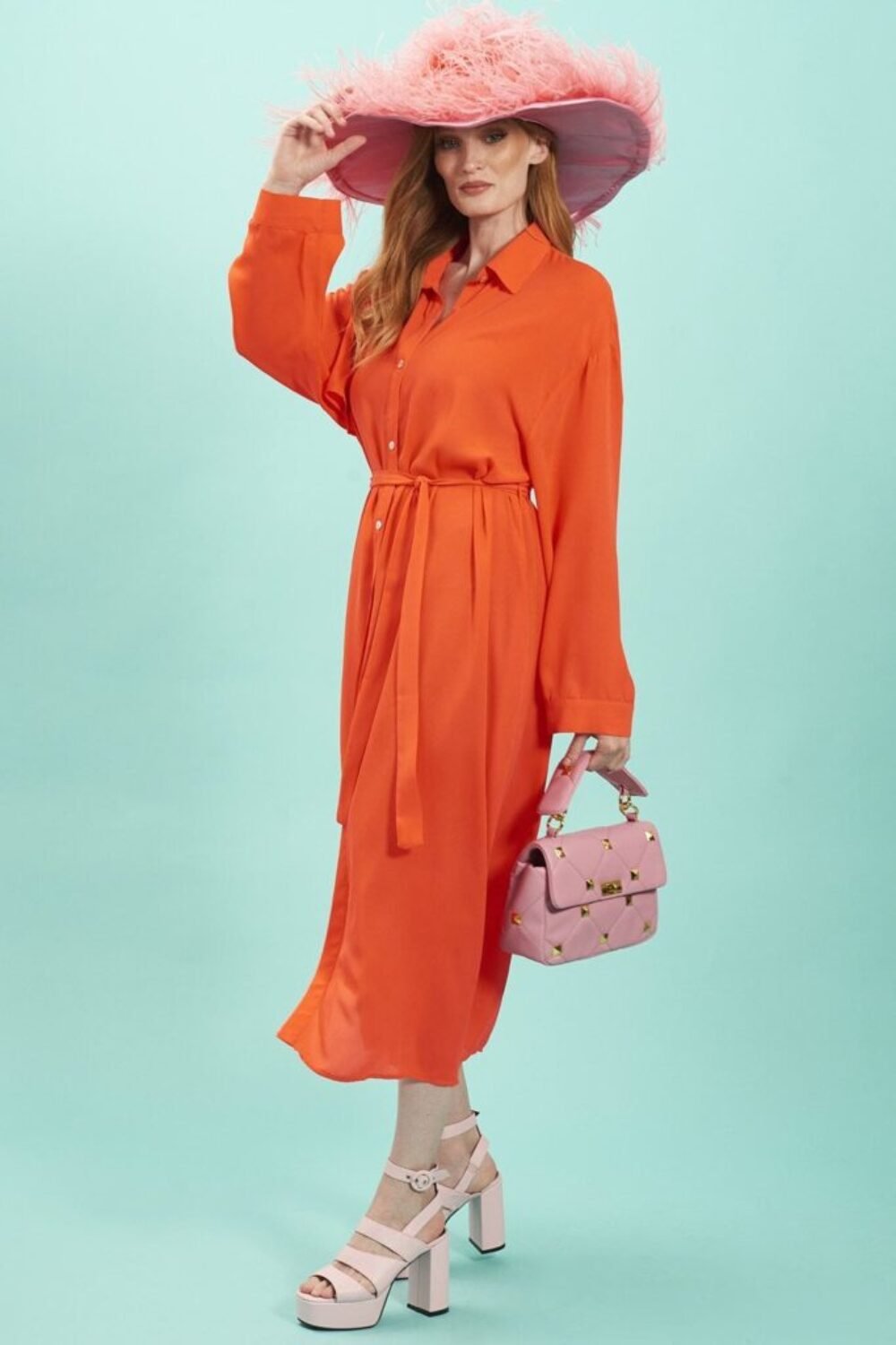 Shop Lux Orange Silk Blend Maxi Shirt Dress and women's luxury and designer clothes at www.lux-apparel.co.uk