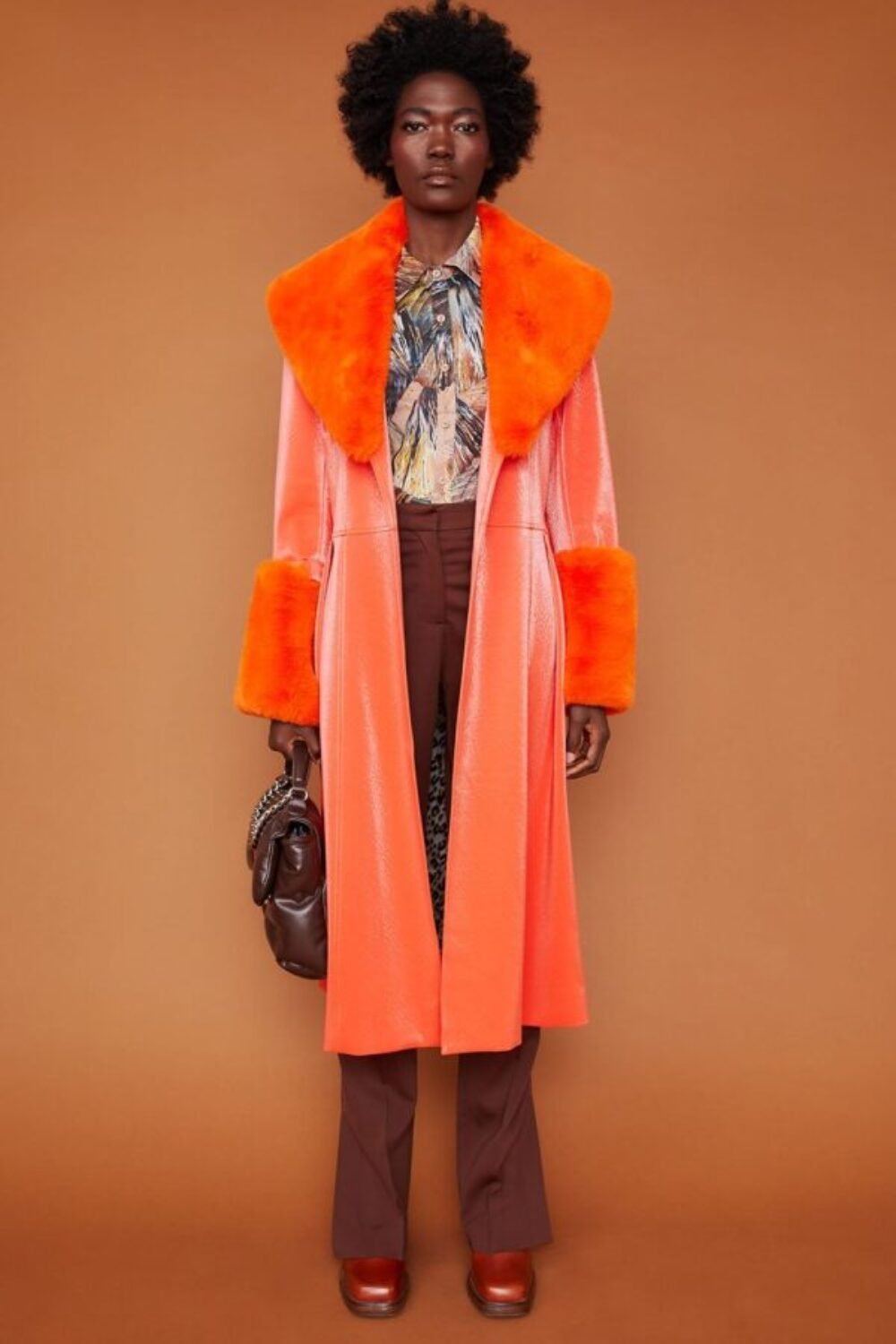 Shop Lux Orange Trench Style Belted Coat with Faux Fur Cuffs and Collar and women's luxury and designer clothes at www.lux-apparel.co.uk