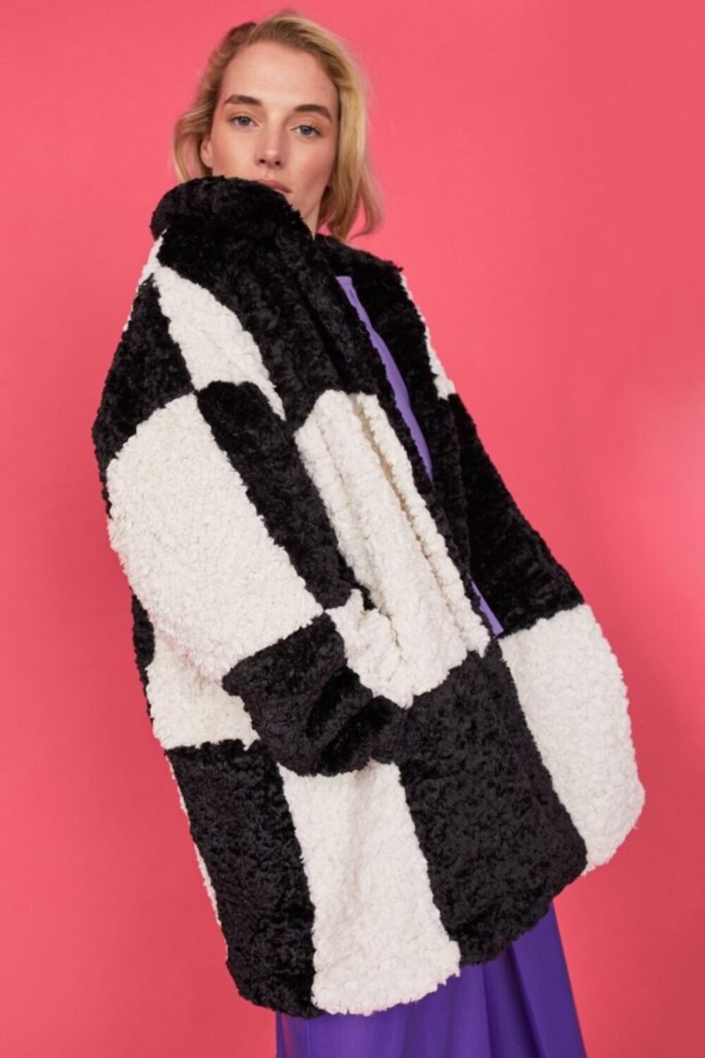 Shop Lux Oversized Black and White Midi Checkered Coat and women's luxury and designer clothes at www.lux-apparel.co.uk