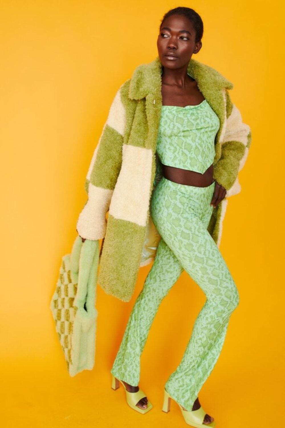 Shop Lux Oversized Green and Cream Checkered Coat and women's luxury and designer clothes at www.lux-apparel.co.uk