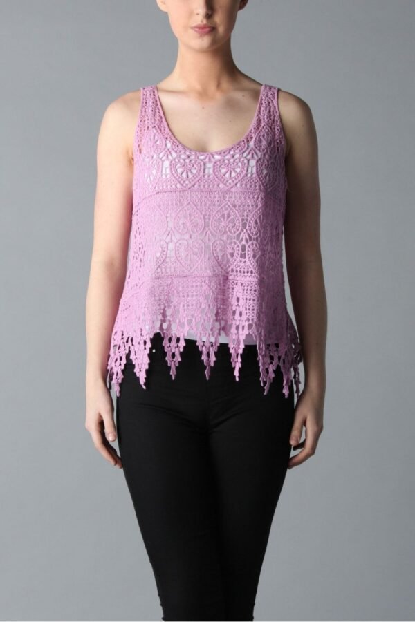Shop Lux Pink Crotchet Lace Top and women's luxury and designer clothes at www.lux-apparel.co.uk