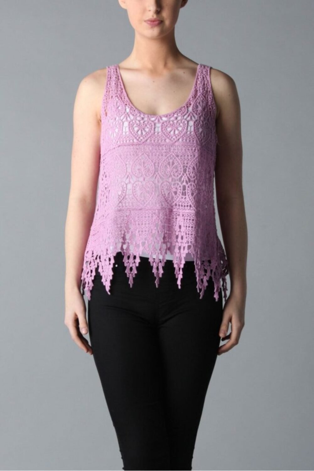 Shop Lux Pink Crotchet Lace Top and women's luxury and designer clothes at www.lux-apparel.co.uk
