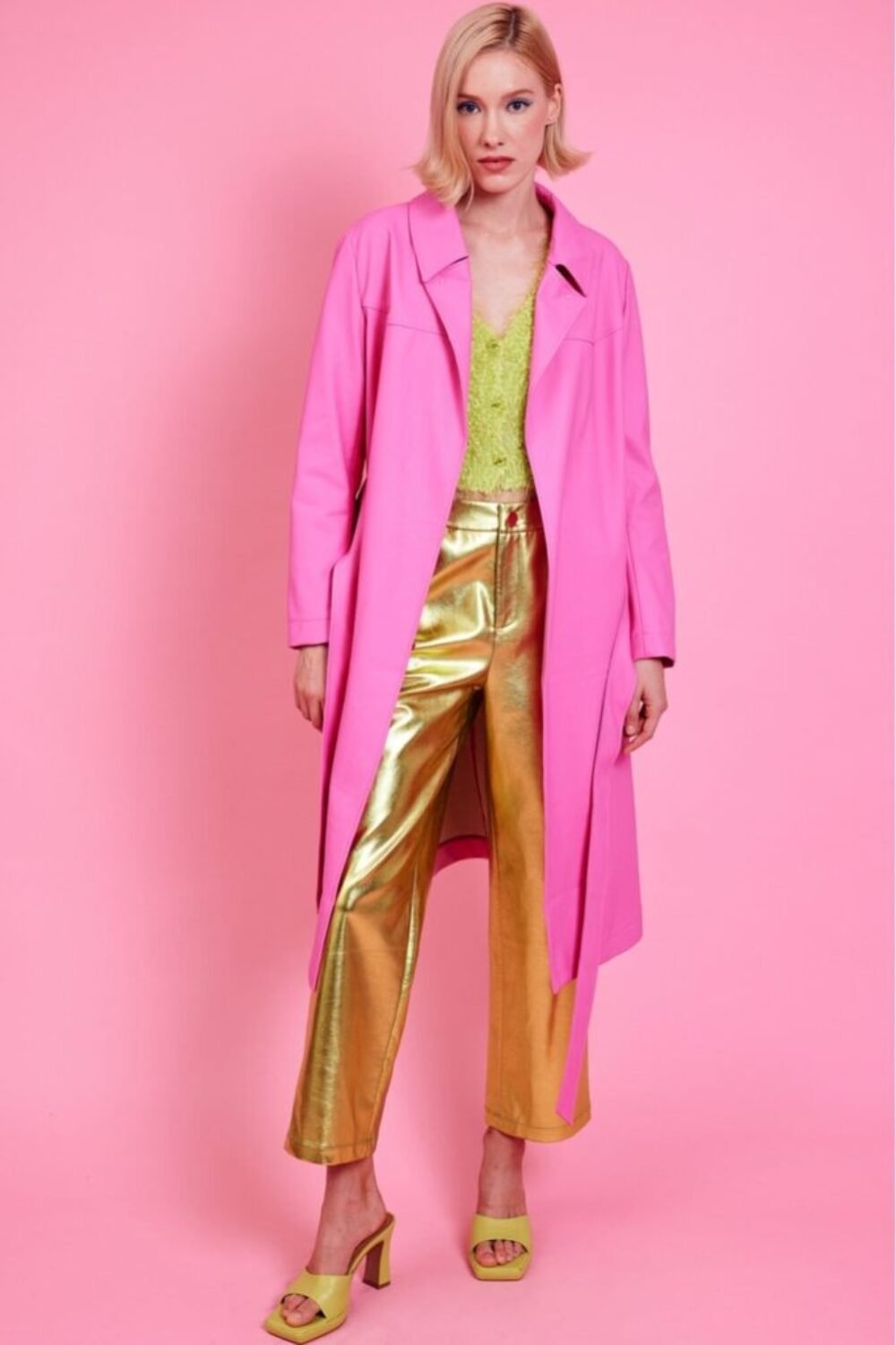 Shop Lux Pink Eco Leather Trench Coat with Faux Fur Collar and women's luxury and designer clothes at www.lux-apparel.co.uk