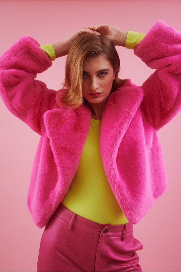 Shop Lux Pink Faux Fur Cropped Coat and women's luxury and designer clothes at www.lux-apparel.co.uk