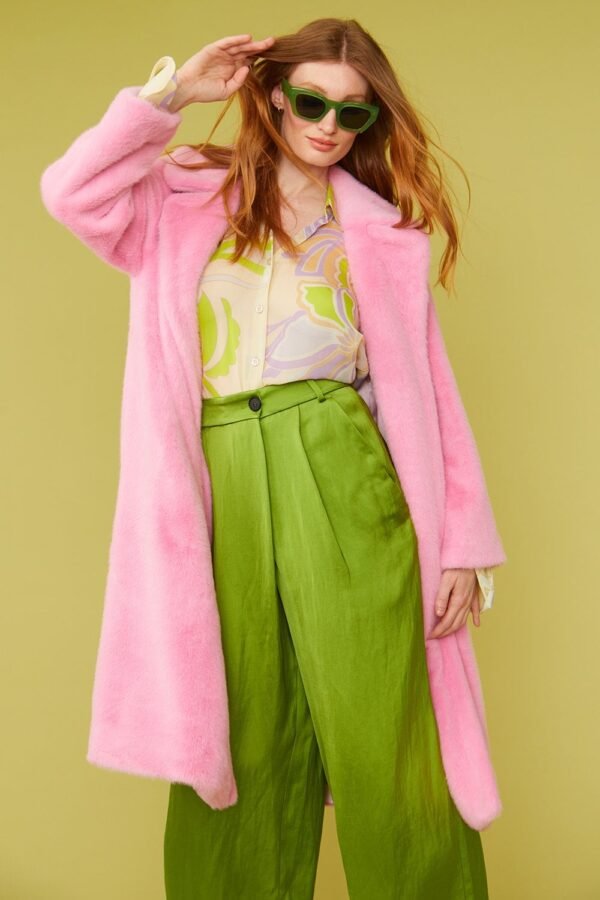 Shop Lux Pink Faux Fur Midi Coat and women's luxury and designer clothes at www.lux-apparel.co.uk