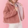 Shop Lux Pink Faux Shearling Reversible Hoodie Bomber Jacket and women's luxury and designer clothes at www.lux-apparel.co.uk