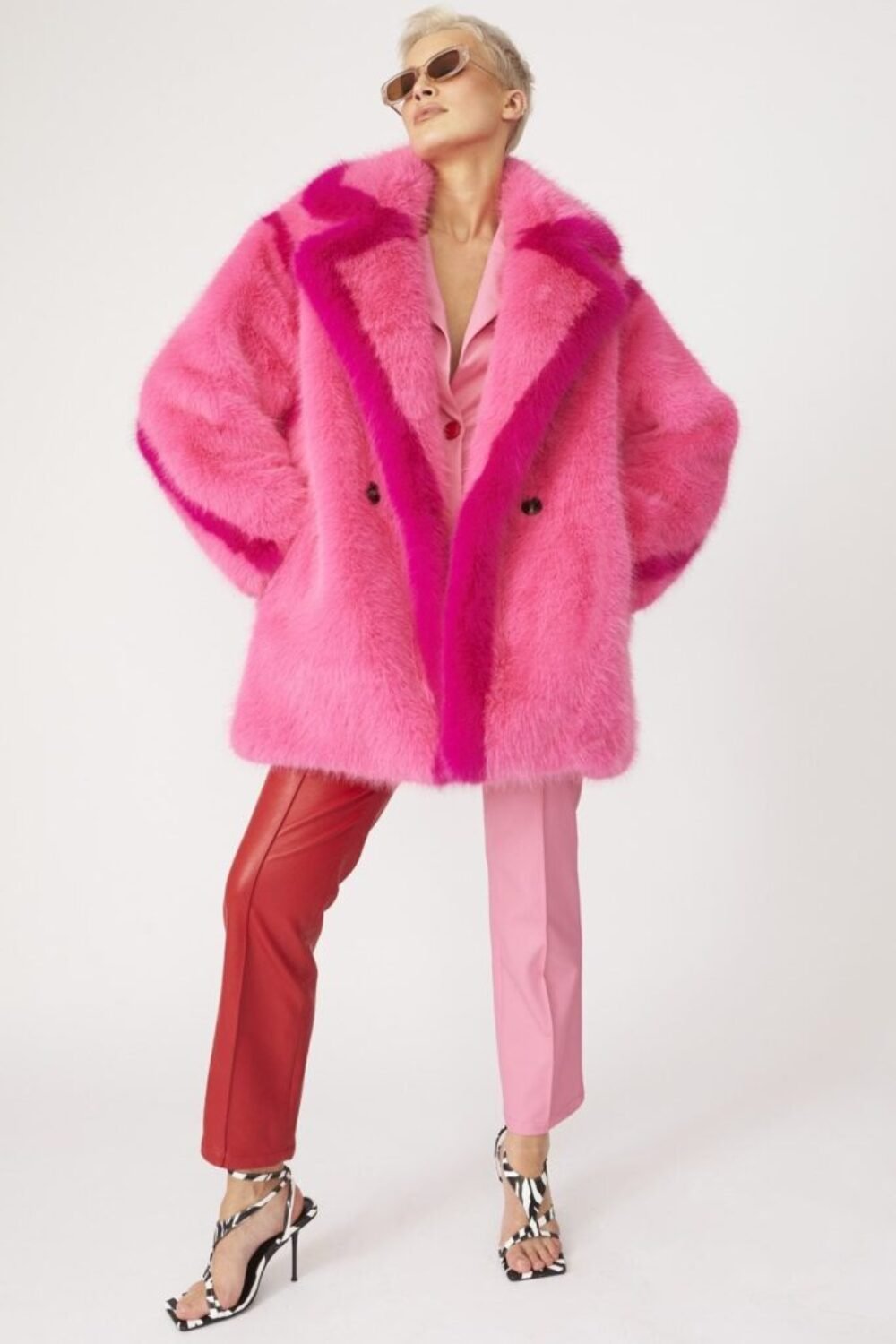 Shop Lux Pink Knitted Bamboo Contrast Midi Coat and women's luxury and designer clothes at www.lux-apparel.co.uk