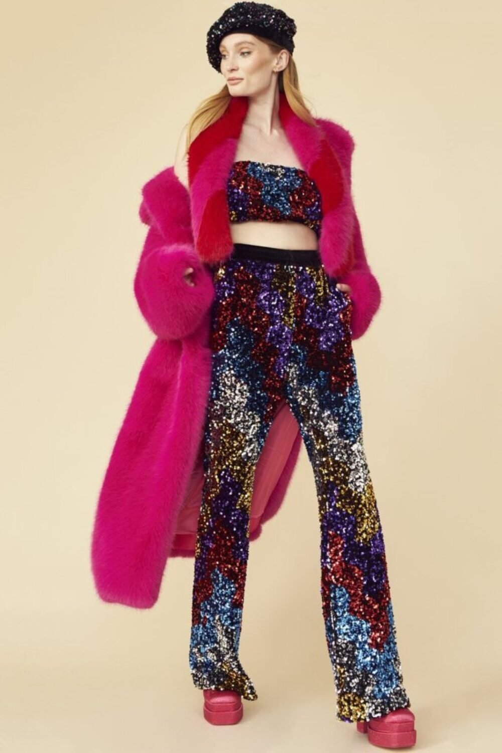 Shop Lux Pink Knitted Bamboo Faux Fur Maxi Coat and women's luxury and designer clothes at www.lux-apparel.co.uk