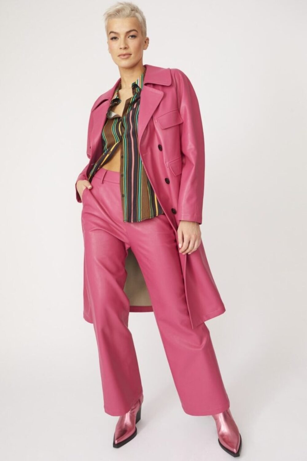 Shop Lux Pink Tencel Blend Eco Leather Trench Coat and women's luxury and designer clothes at www.lux-apparel.co.uk