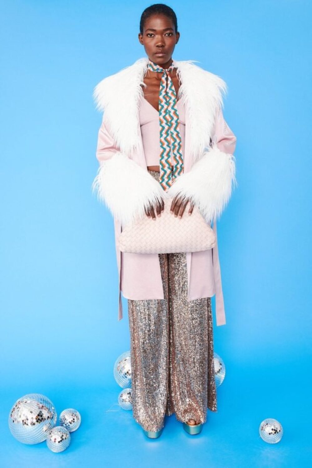 Shop Lux Pink and Cream Mongolian Fur and Faux Suede Coat and women's luxury and designer clothes at www.lux-apparel.co.uk