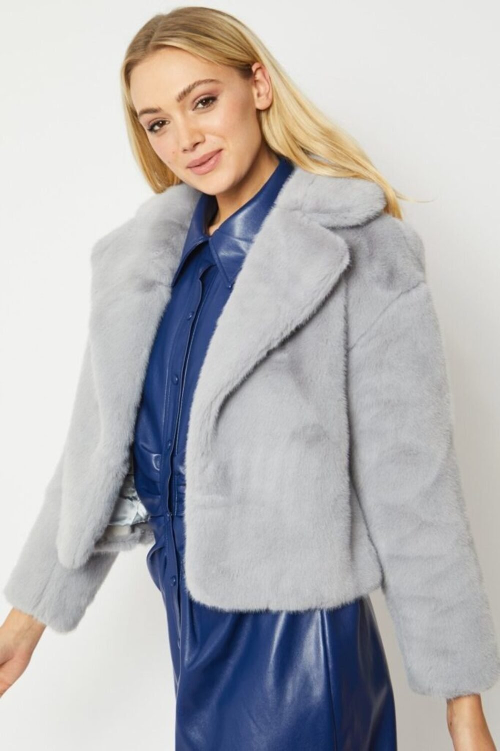 Shop Lux Purple Faux Fur Cropped Coat and women's luxury and designer clothes at www.lux-apparel.co.uk