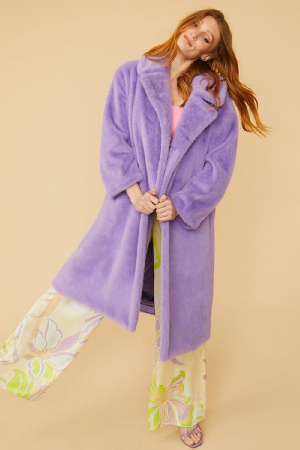Shop Lux Purple Faux Fur Midi Coat and women's luxury and designer clothes at www.lux-apparel.co.uk