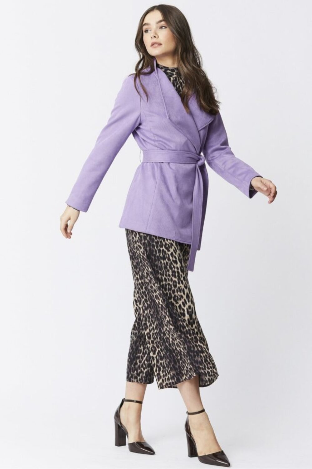Shop Lux Purple Faux Suede Jacket Tie Waist and women's luxury and designer clothes at www.lux-apparel.co.uk