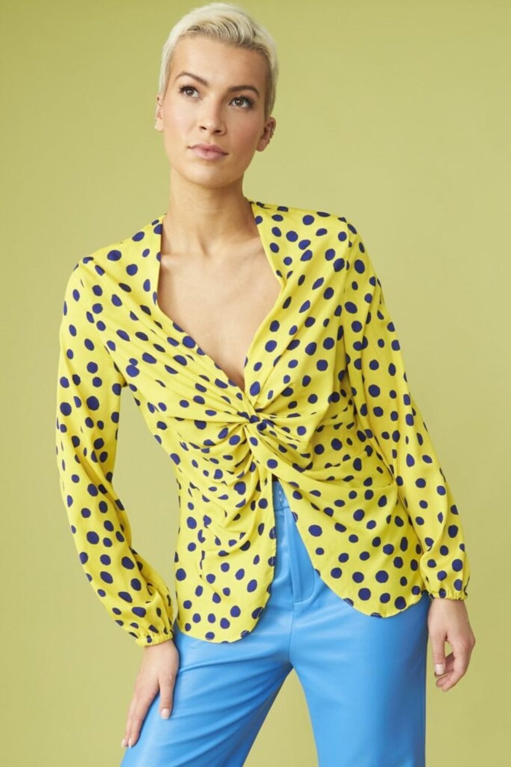 Shop Lux Rayon Polka Dot Ruffled Parma Blouse and women's luxury and designer clothes at www.lux-apparel.co.uk