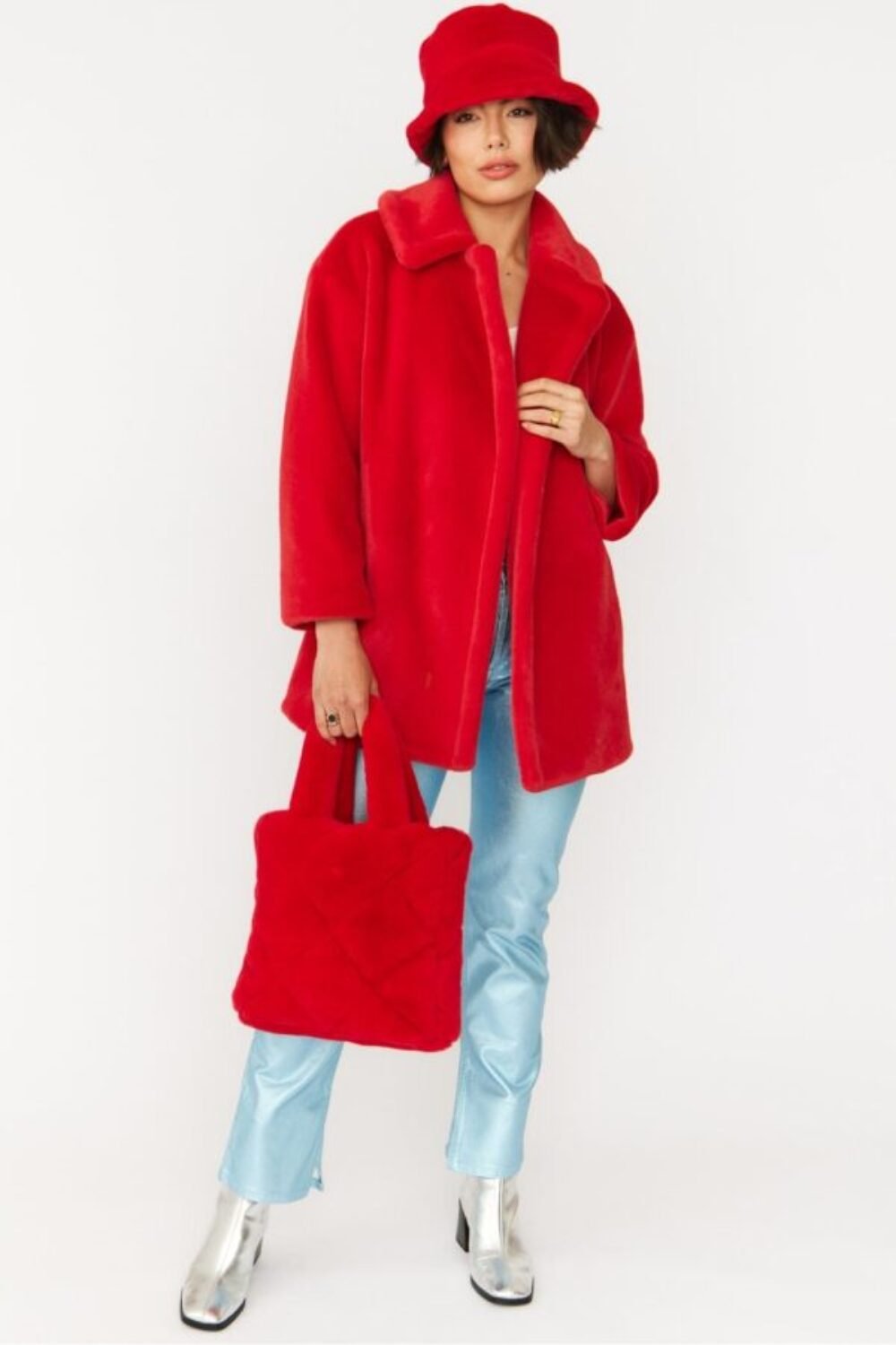 Shop Lux Red Faux Fur Duchess Midi Coat and women's luxury and designer clothes at www.lux-apparel.co.uk