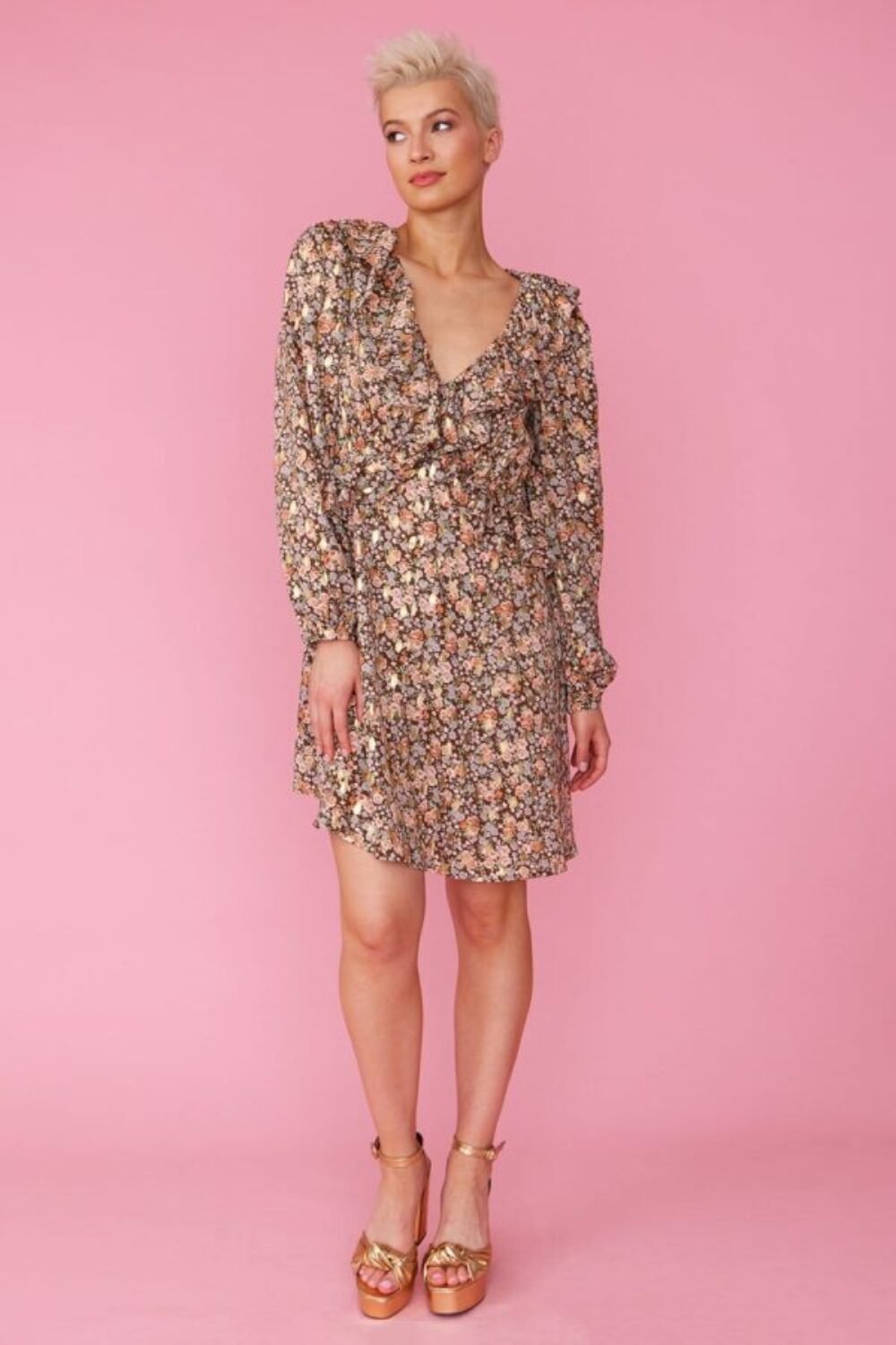 Shop Lux Silk Blend Floral Knee Length Dress and women's luxury and designer clothes at www.lux-apparel.co.uk