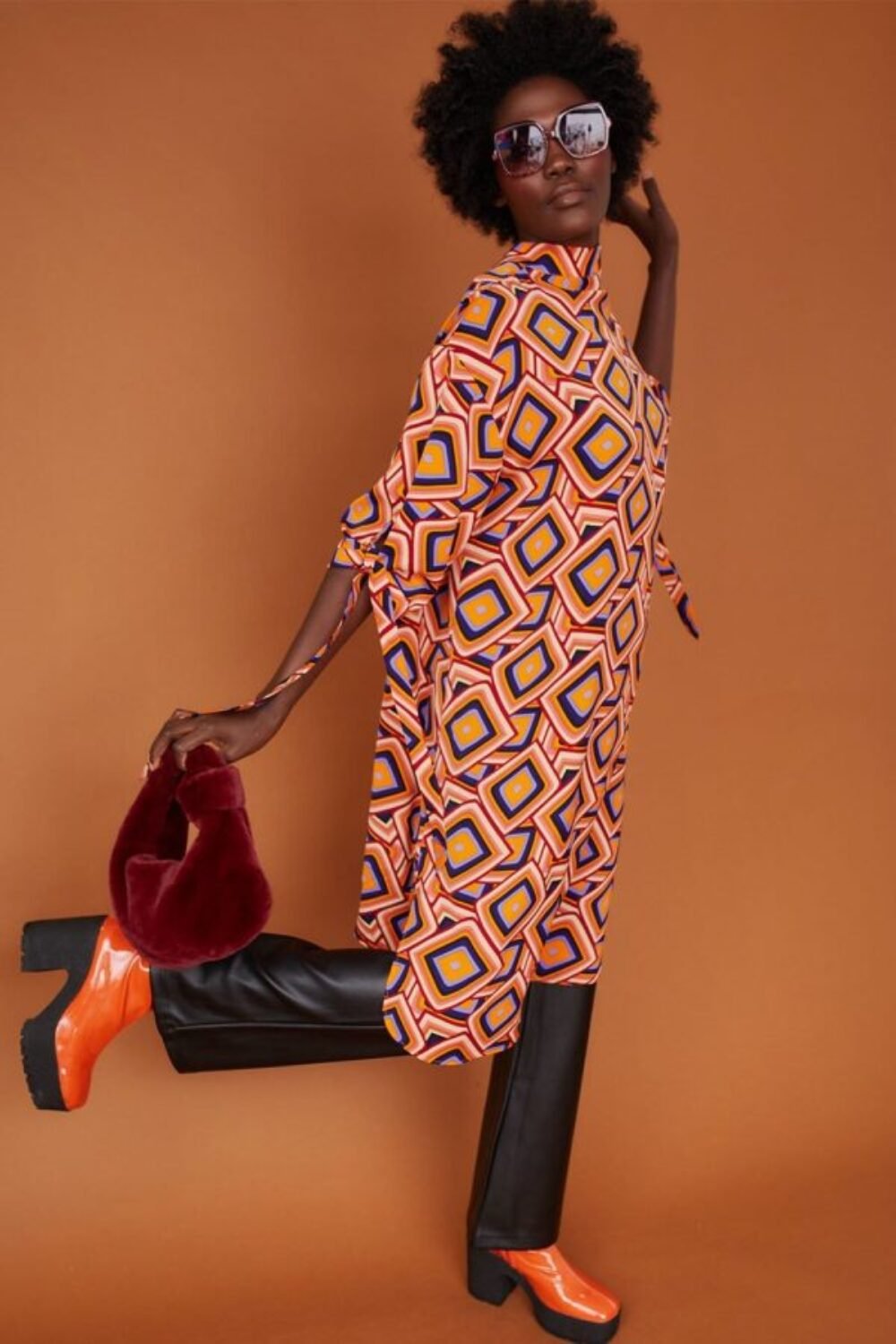 Shop Lux Silk Blend Geometric Midi Dress and women's luxury and designer clothes at www.lux-apparel.co.uk