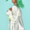 Shop Lux Silver Faux Leather Blazer with Feather Details and women's luxury and designer clothes at www.lux-apparel.co.uk