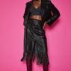 Shop Lux Tassel Midi Skirt with Front Split in Shimmer Black and women's luxury and designer clothes at www.lux-apparel.co.uk