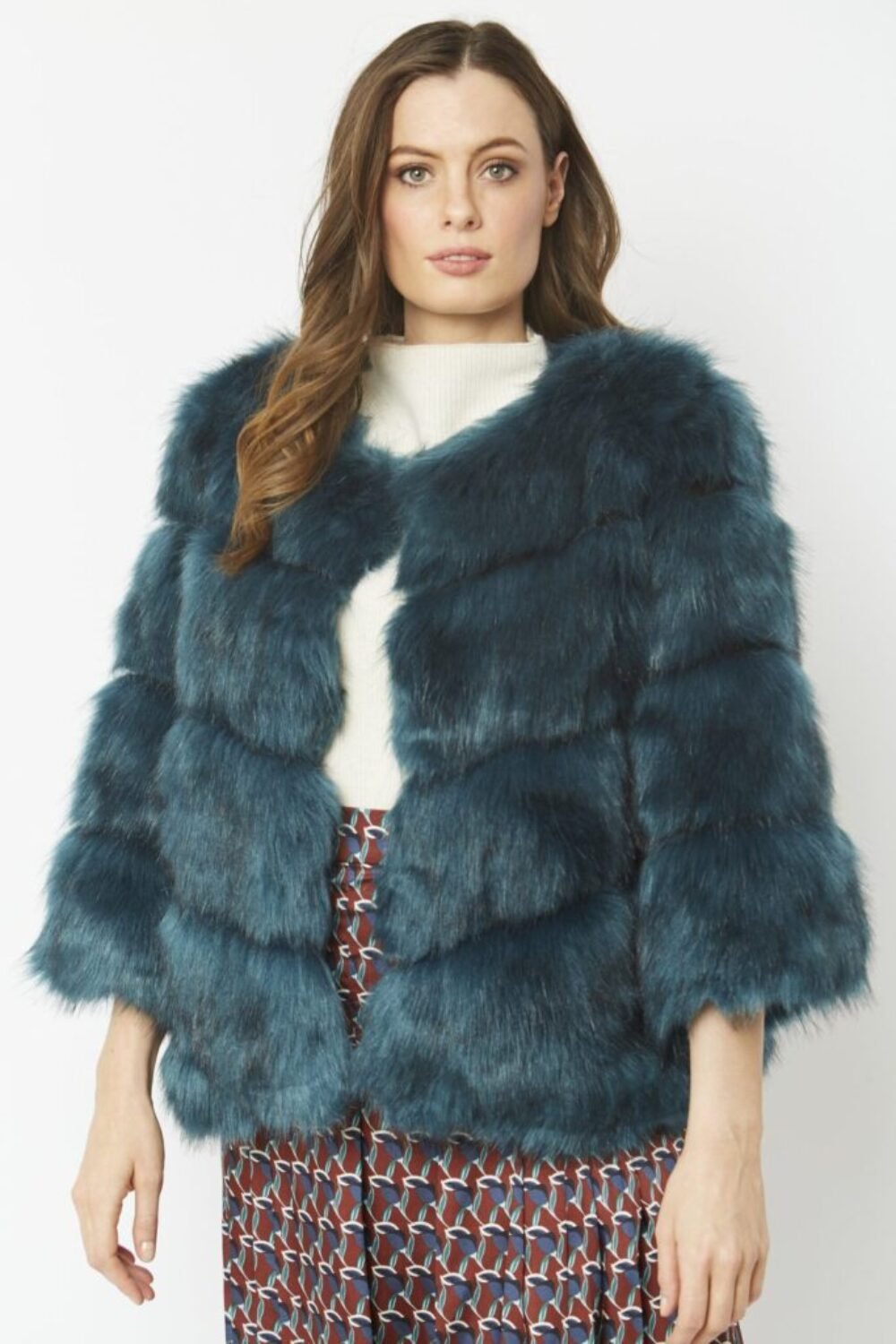 Shop Lux Teal Faux Fur Ella Coat and women's luxury and designer clothes at www.lux-apparel.co.uk