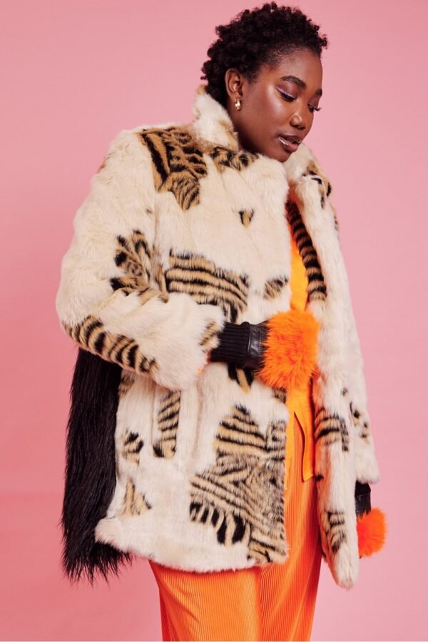 Shop Lux Tiger Faux fur and Mongolian Cream Coat and women's luxury and designer clothes at www.lux-apparel.co.uk