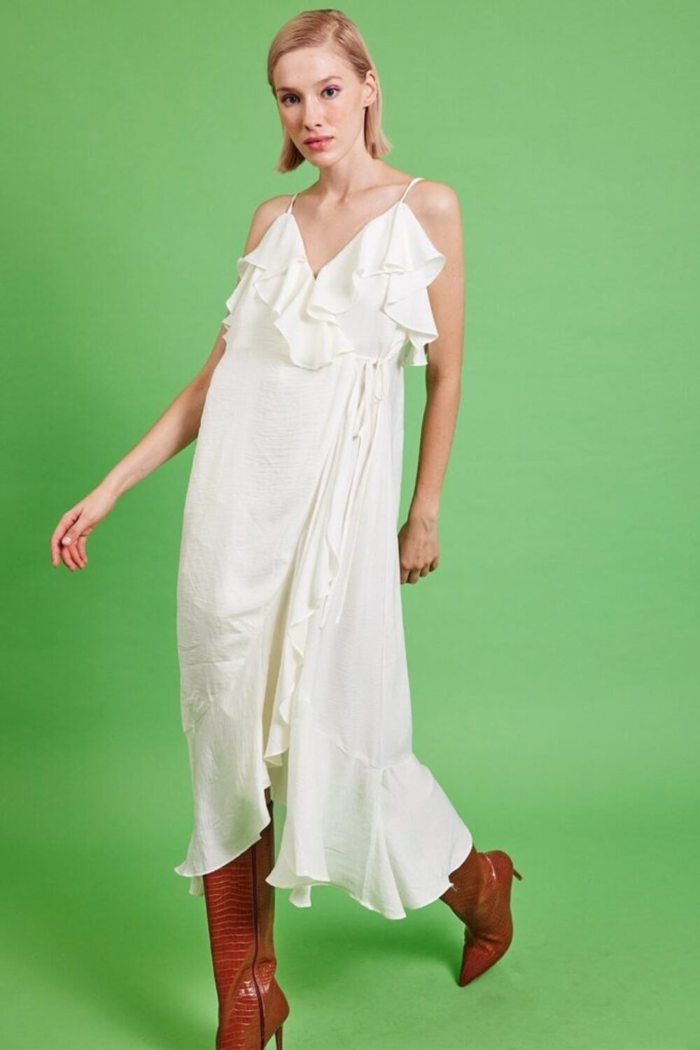 Shop Lux White Silk Blend Maxi Ruffle Dress and women's luxury and designer clothes at www.lux-apparel.co.uk