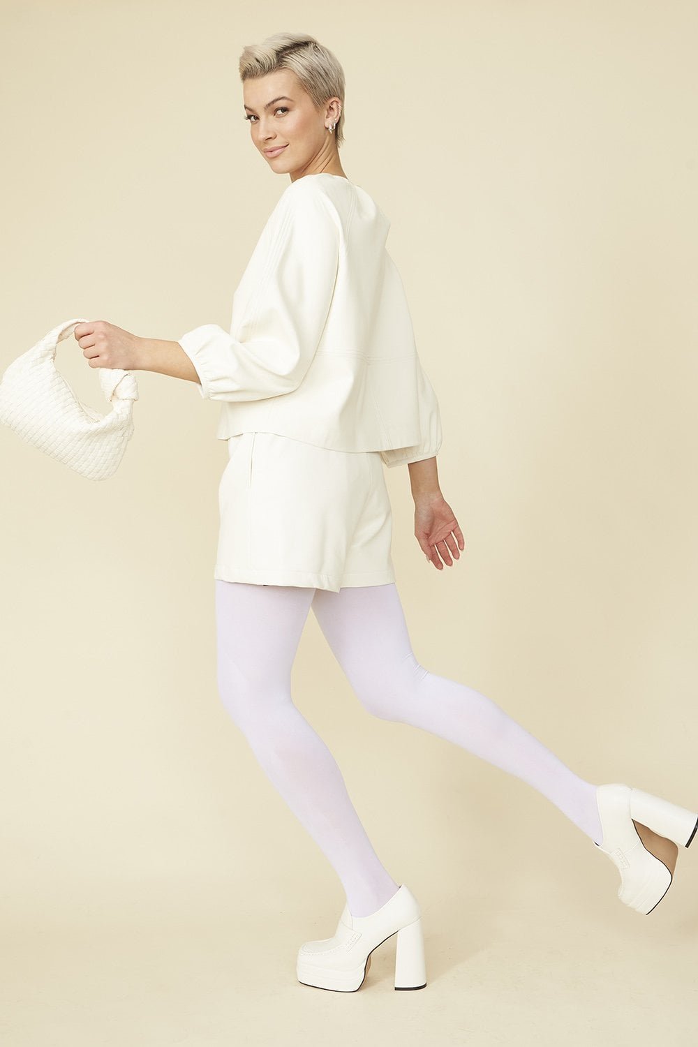 Shop Lux White Tencel Blend Eco Leather Shorts and women's luxury and designer clothes at www.lux-apparel.co.uk