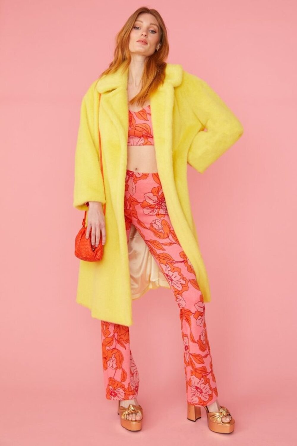 Shop Lux Yellow Faux Fur Midi Coat and women's luxury and designer clothes at www.lux-apparel.co.uk