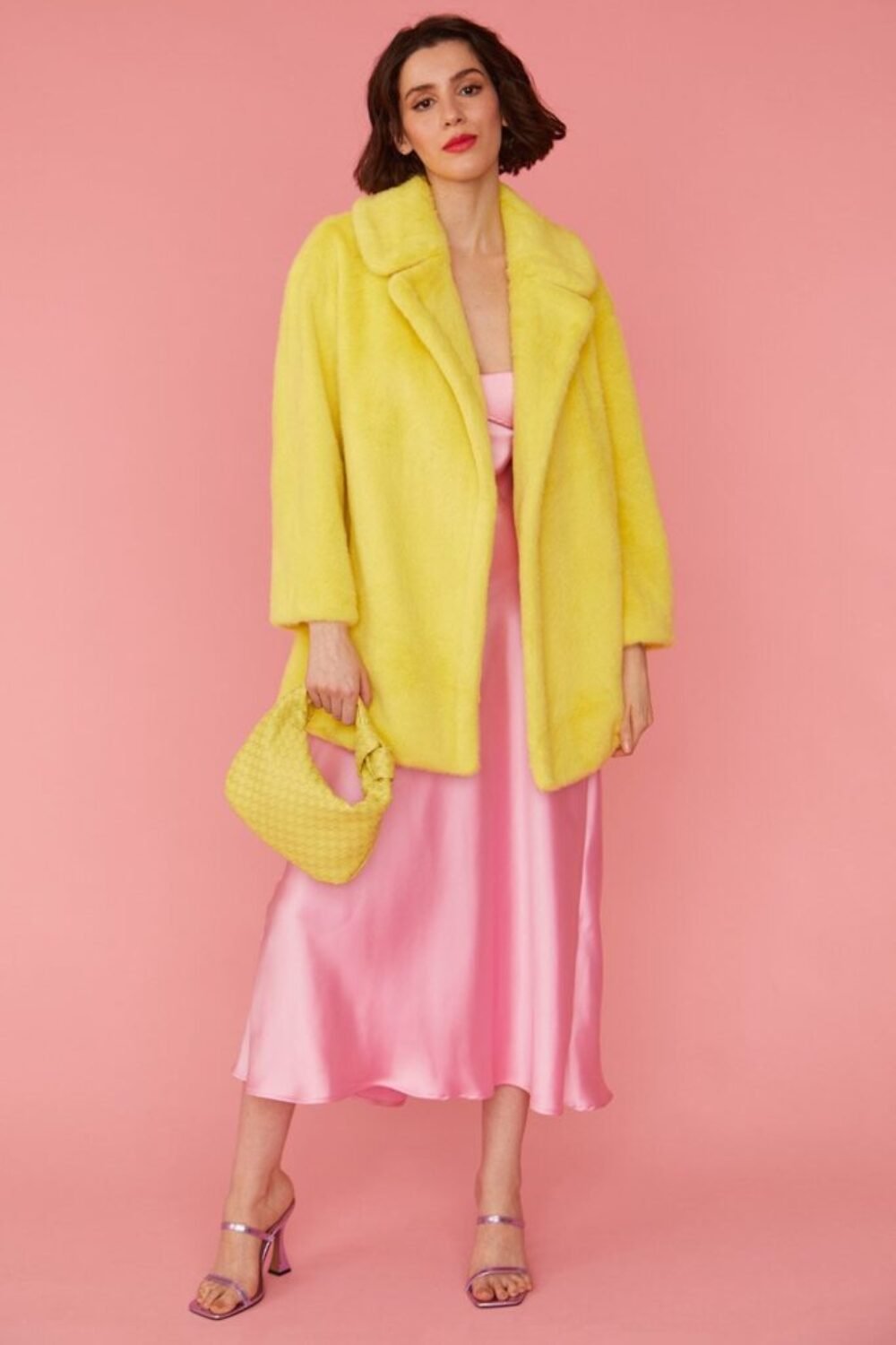 Shop Lux Yellow Faux Fur Short Coat and women's luxury and designer clothes at www.lux-apparel.co.uk