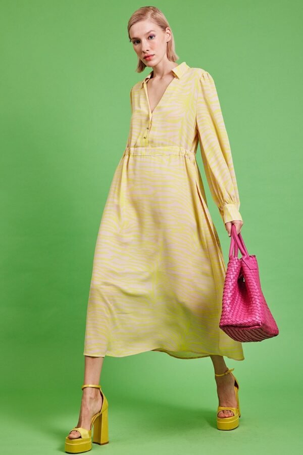 Shop Lux Yellow Silk Blend Zebra Print Maxi Dress and women's luxury and designer clothes at www.lux-apparel.co.uk