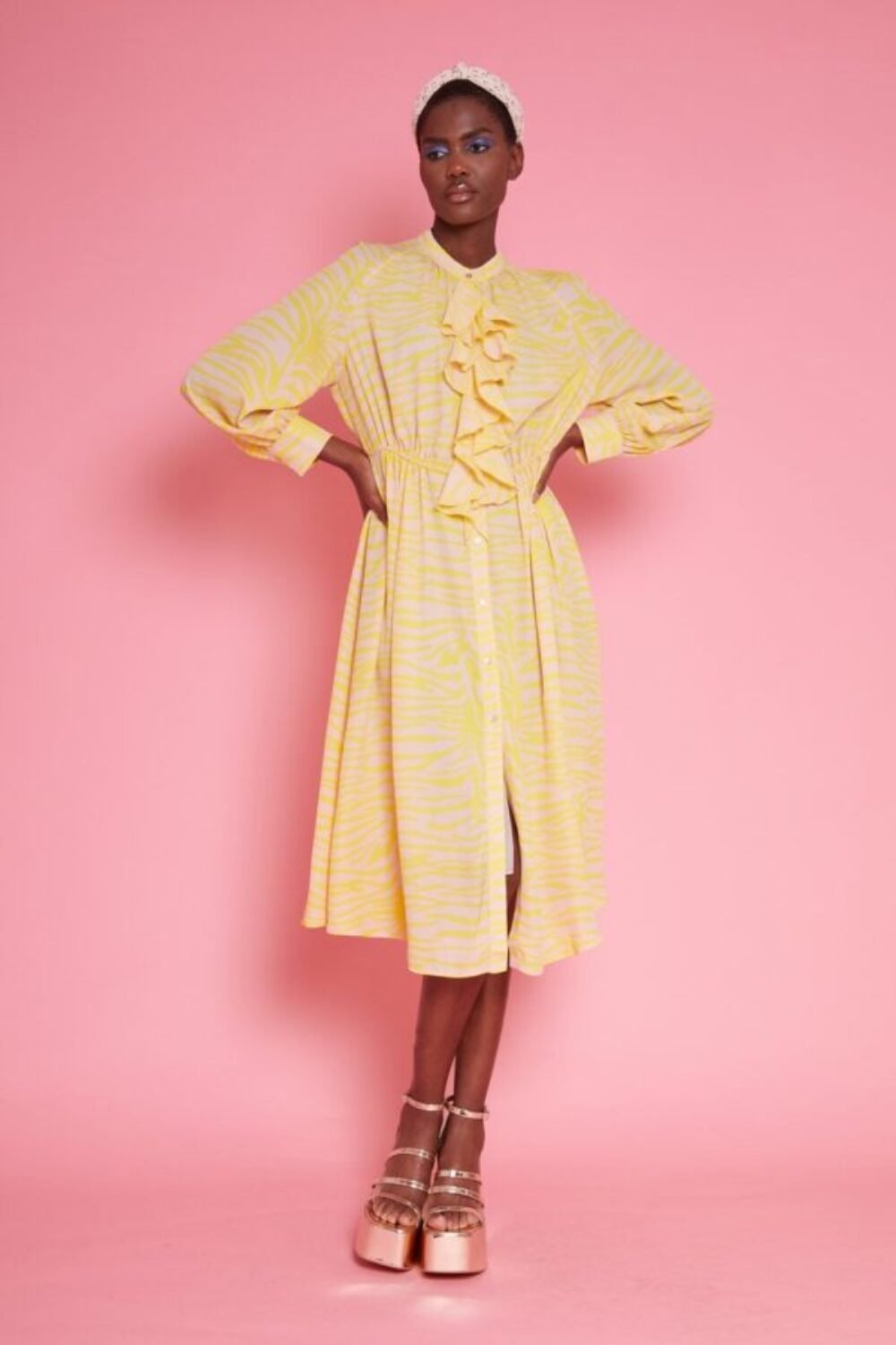 Shop Lux Yellow Silk Blend Zebra Print Maxi Dress and women's luxury and designer clothes at www.lux-apparel.co.uk