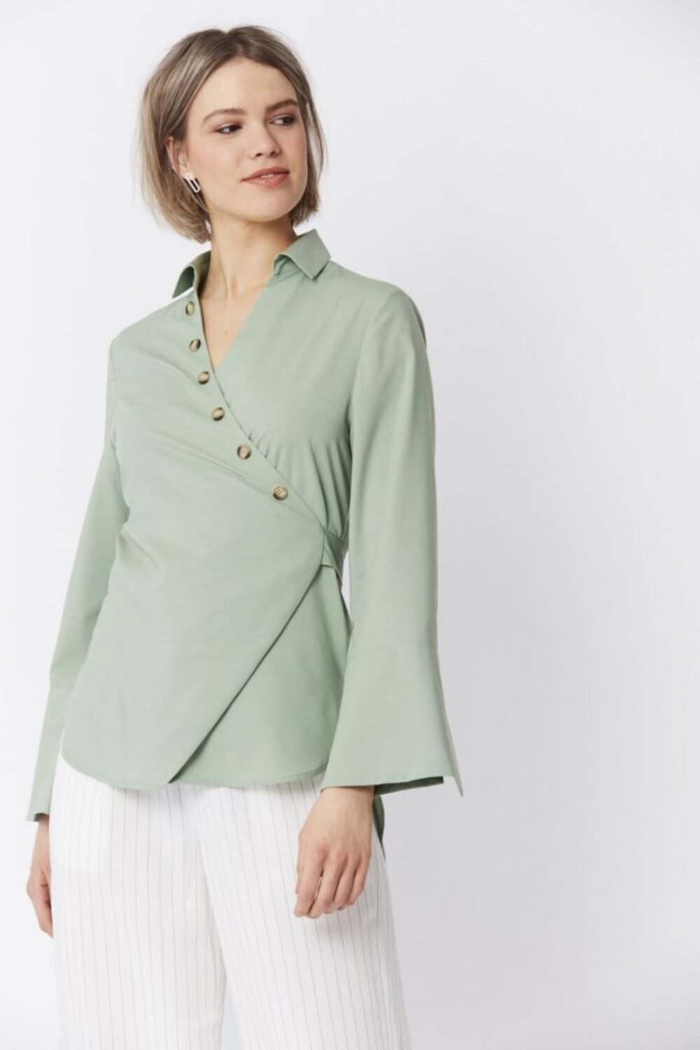 Shop Luxury Green Cotton Blend Wrap Top